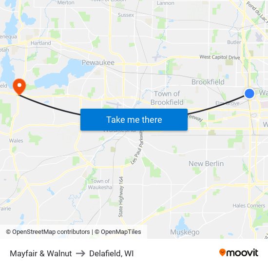 Mayfair & Walnut to Delafield, WI map