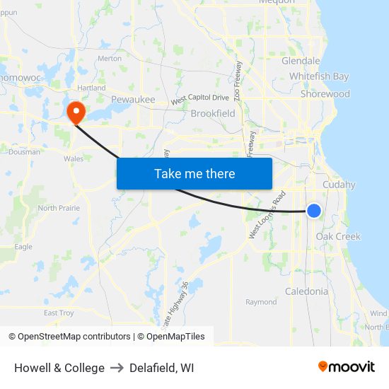 Howell & College to Delafield, WI map