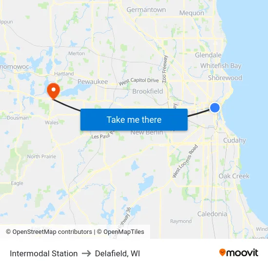 Intermodal Station to Delafield, WI map