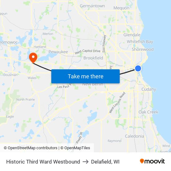 Historic Third Ward Westbound to Delafield, WI map