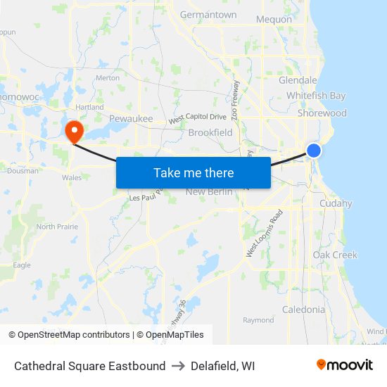 Cathedral Square Eastbound to Delafield, WI map