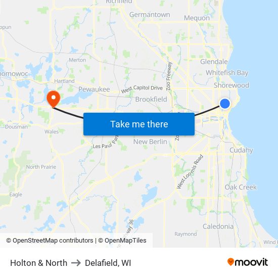 Holton & North to Delafield, WI map