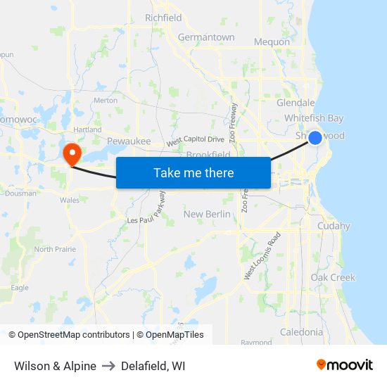 Wilson & Alpine to Delafield, WI map