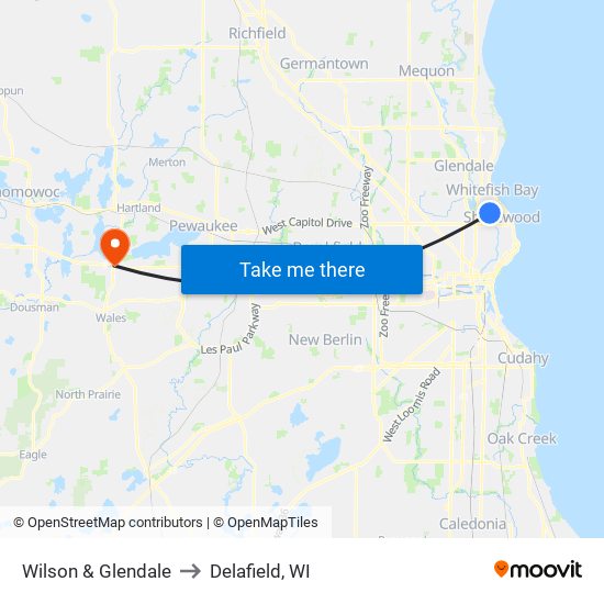 Wilson & Glendale to Delafield, WI map