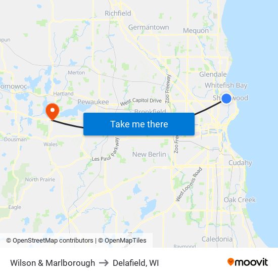 Wilson & Marlborough to Delafield, WI map