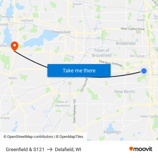 Greenfield & S121 to Delafield, WI map