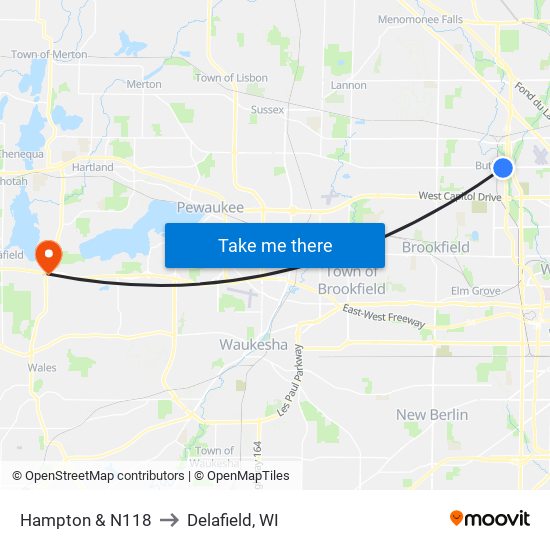 Hampton & N118 to Delafield, WI map