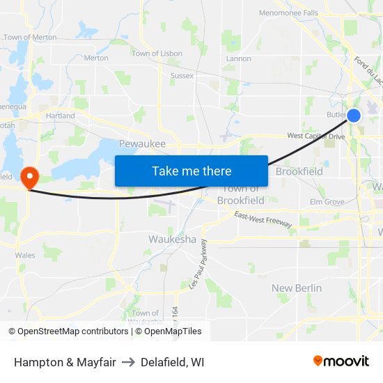 Hampton & Mayfair to Delafield, WI map