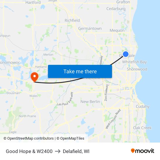 Good Hope & W2400 to Delafield, WI map