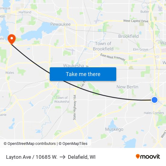 Layton Ave / 10685 W. to Delafield, WI map