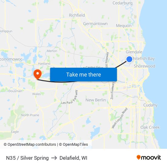 N35 / Silver Spring to Delafield, WI map