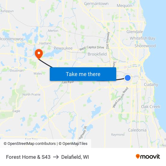 Forest Home & S43 to Delafield, WI map