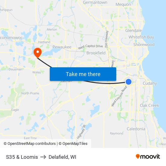 S35 & Loomis to Delafield, WI map