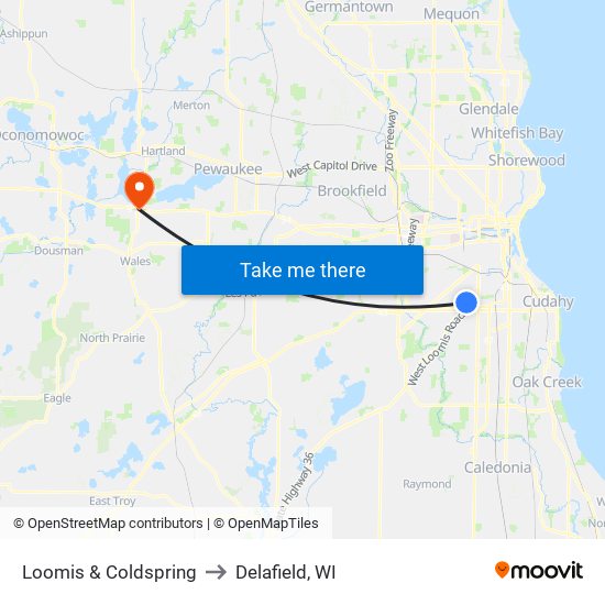 Loomis & Coldspring to Delafield, WI map