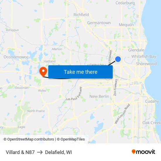 Villard & N87 to Delafield, WI map