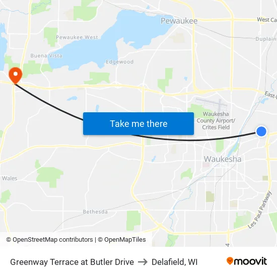 Greenway Terrace at Butler Drive to Delafield, WI map