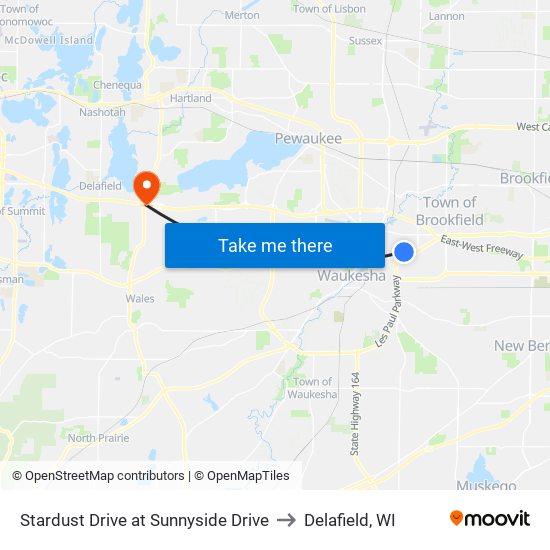 Stardust Drive at Sunnyside Drive to Delafield, WI map