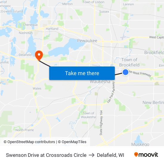 Swenson Drive at Crossroads Circle to Delafield, WI map