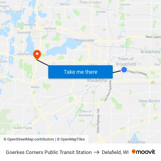 Goerkes Corners Public Transit Station to Delafield, WI map