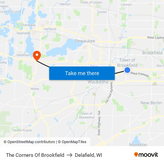 The Corners Of Brookfield to Delafield, WI map