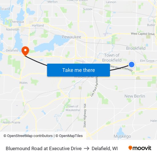 Bluemound Road at Executive Drive to Delafield, WI map