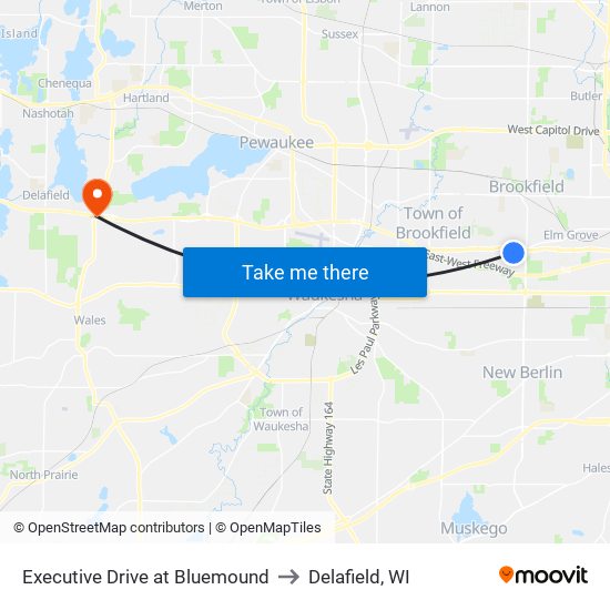 Executive Drive at Bluemound to Delafield, WI map