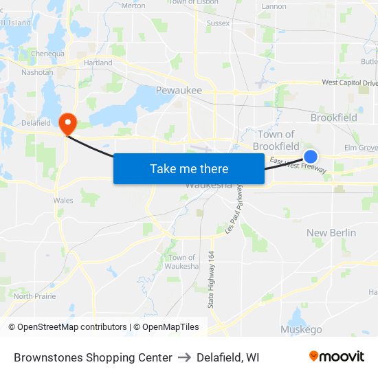 Brownstones Shopping Center to Delafield, WI map