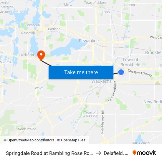 Springdale Road at Rambling Rose Road to Delafield, WI map