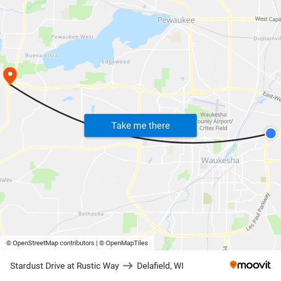 Stardust Drive at Rustic Way to Delafield, WI map