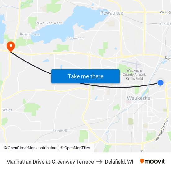 Manhattan Drive at Greenway Terrace to Delafield, WI map