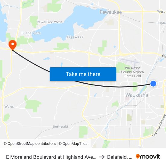 E Moreland Boulevard at Highland Avenue to Delafield, WI map