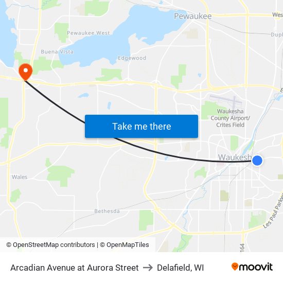Arcadian Avenue at Aurora Street to Delafield, WI map