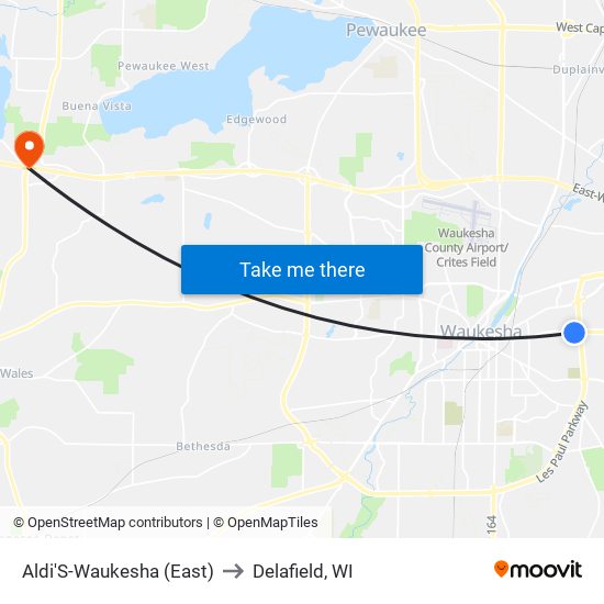 Aldi'S-Waukesha (East) to Delafield, WI map