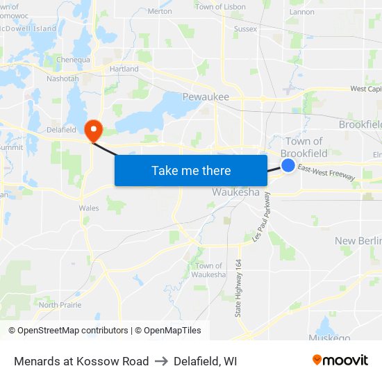 Menards at Kossow Road to Delafield, WI map