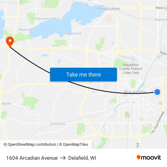 1604 Arcadian Avenue to Delafield, WI map