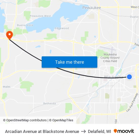 Arcadian Avenue at Blackstone Avenue to Delafield, WI map