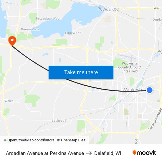 Arcadian Avenue at Perkins Avenue to Delafield, WI map