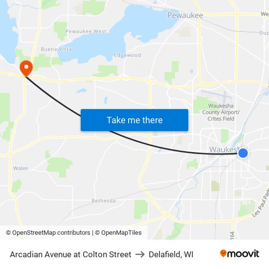 Arcadian Avenue at Colton Street to Delafield, WI map