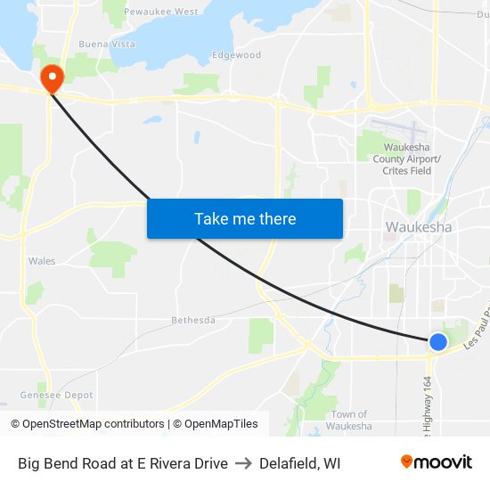 Big Bend Road at E Rivera Drive to Delafield, WI map