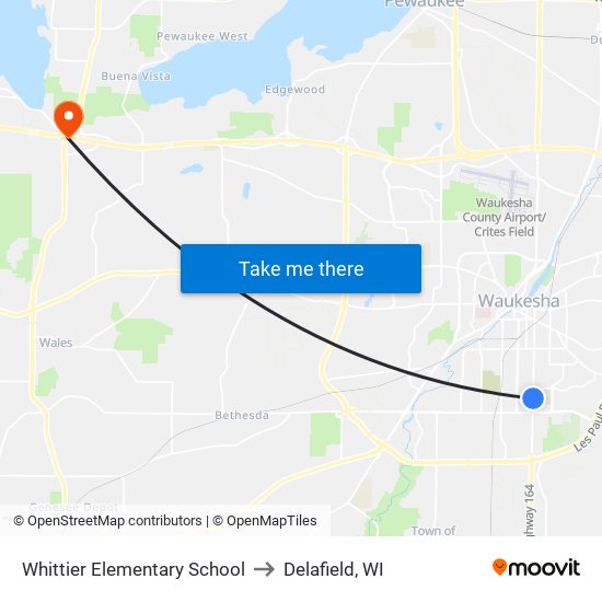 Whittier Elementary School to Delafield, WI map