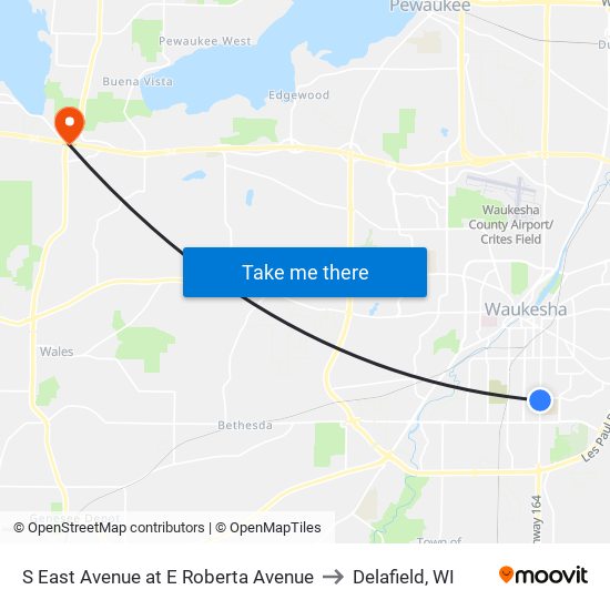 S East Avenue at E Roberta Avenue to Delafield, WI map