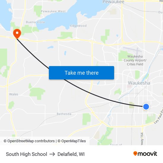 South High School to Delafield, WI map