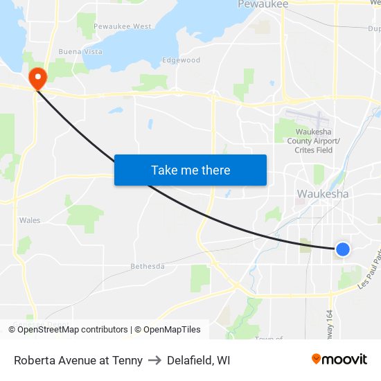 Roberta Avenue at Tenny to Delafield, WI map