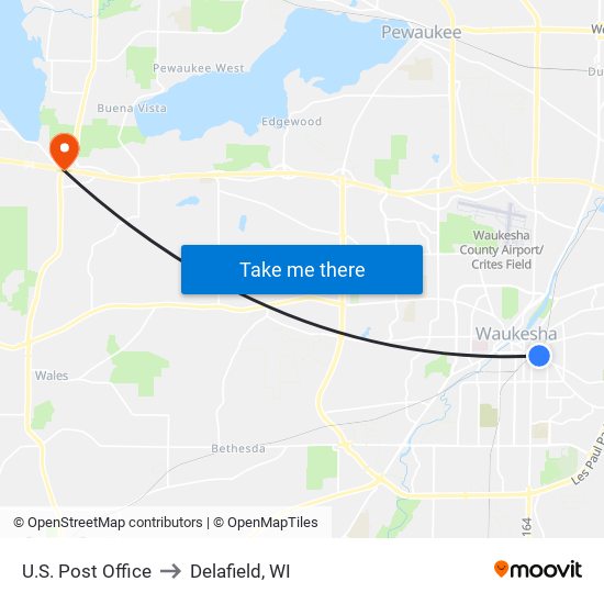U.S. Post Office to Delafield, WI map