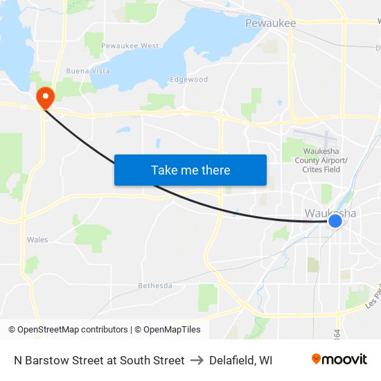 N Barstow Street at South Street to Delafield, WI map