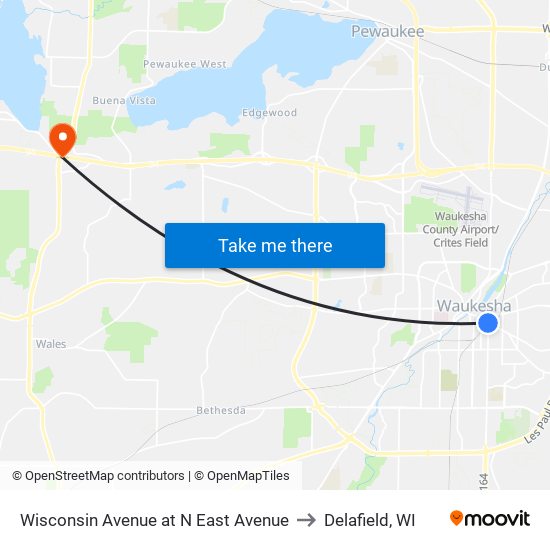 Wisconsin Avenue at N East Avenue to Delafield, WI map