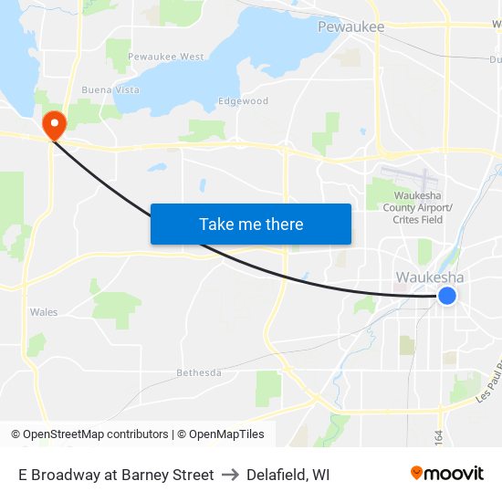 E Broadway at Barney Street to Delafield, WI map