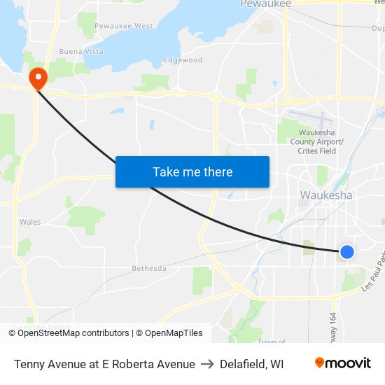 Tenny Avenue at E Roberta Avenue to Delafield, WI map