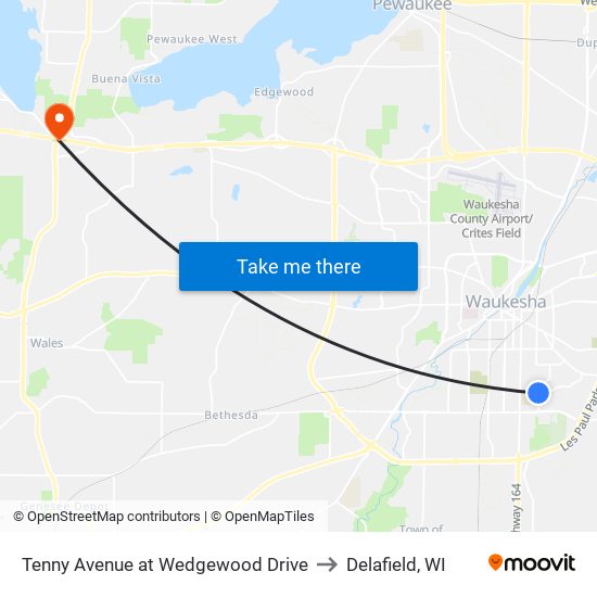 Tenny Avenue at Wedgewood Drive to Delafield, WI map