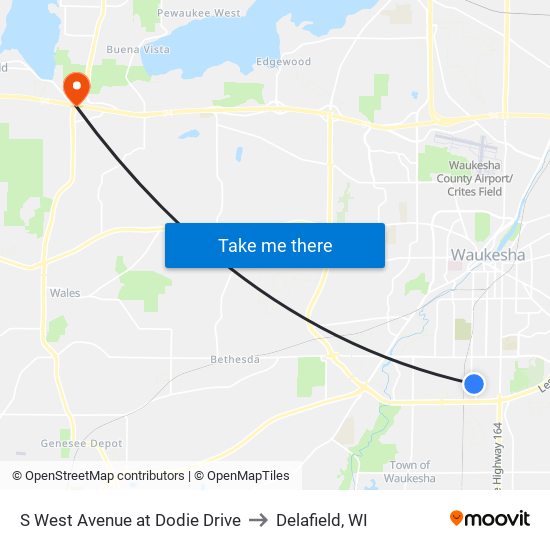 S West Avenue at Dodie Drive to Delafield, WI map